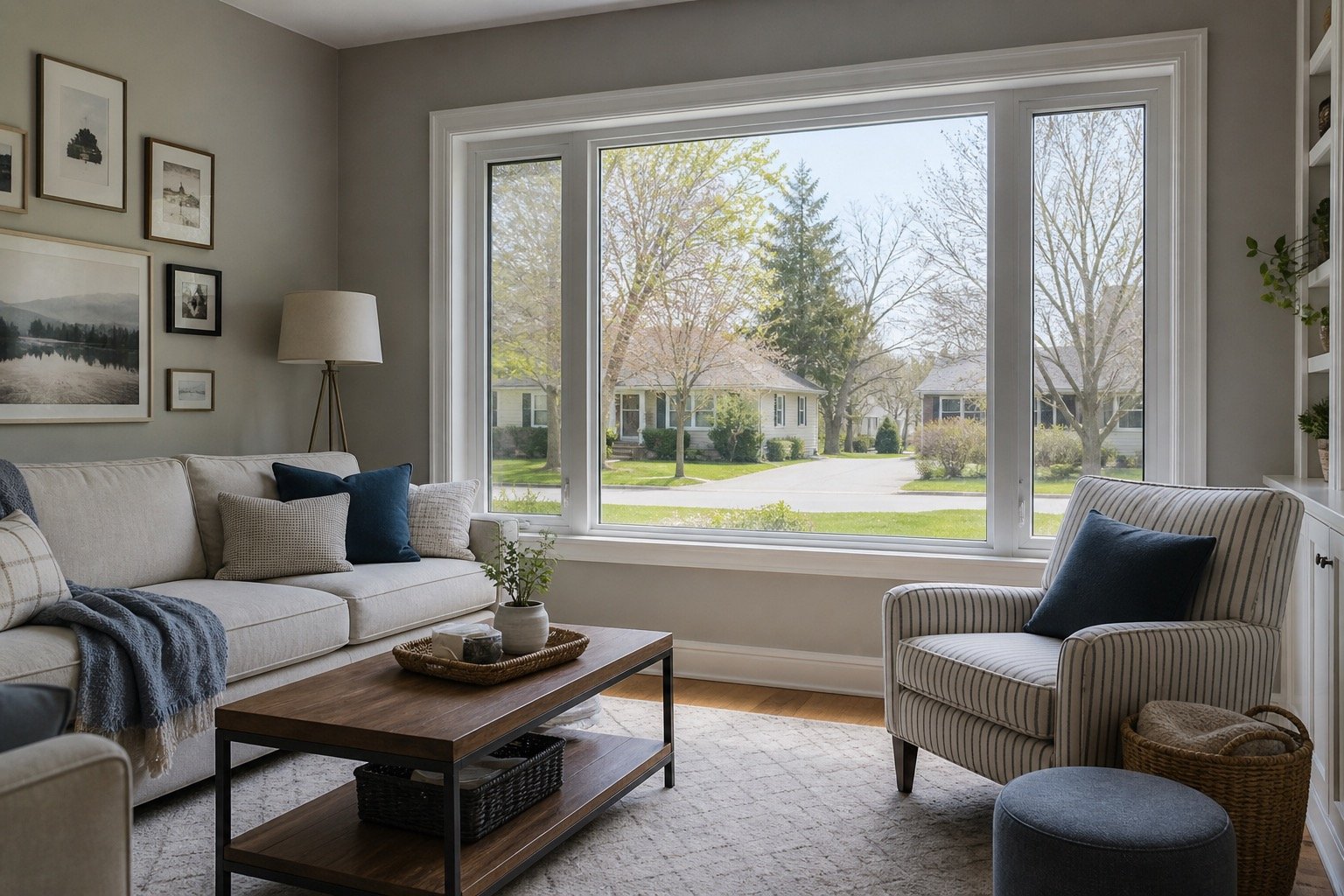Bright Brampton-area living room with large replacement windows